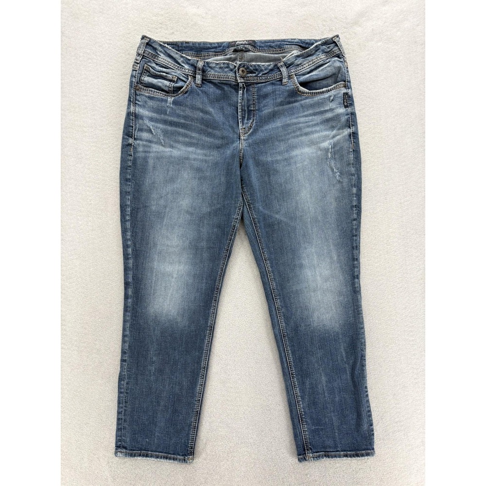 Silver Jeans Sam Boyfriend Jeans Womens 16 Blue Med Wash Mid Rise Stretch Grunge